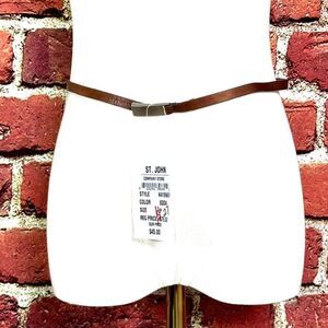 St. John Ultra Skinny Leather Belt Brown‎ Size P Silver-Tone Buckle